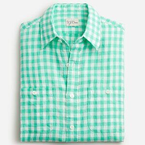NWT J Crew 100% Linen Baird McNutt Green Plaid Two Pocket Workshirt Classic Fit